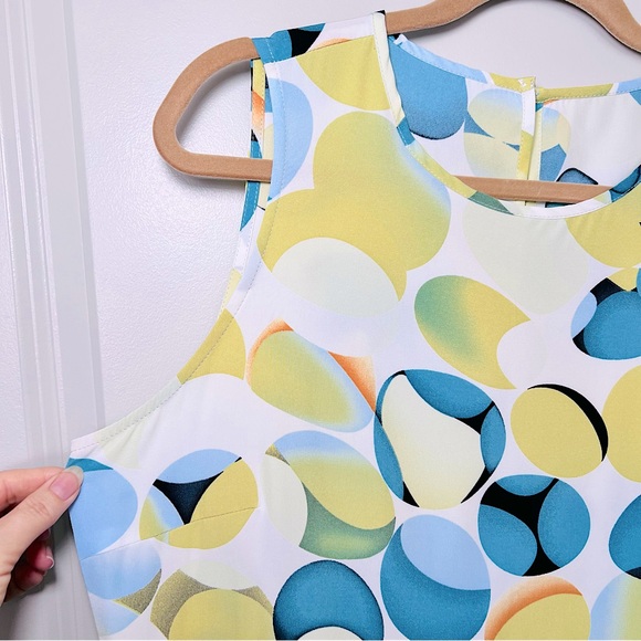 NWOT SHEIN Allover Geometric Print White/Green Sleeveless Smock Dress, L& XL - Picture 7 of 16